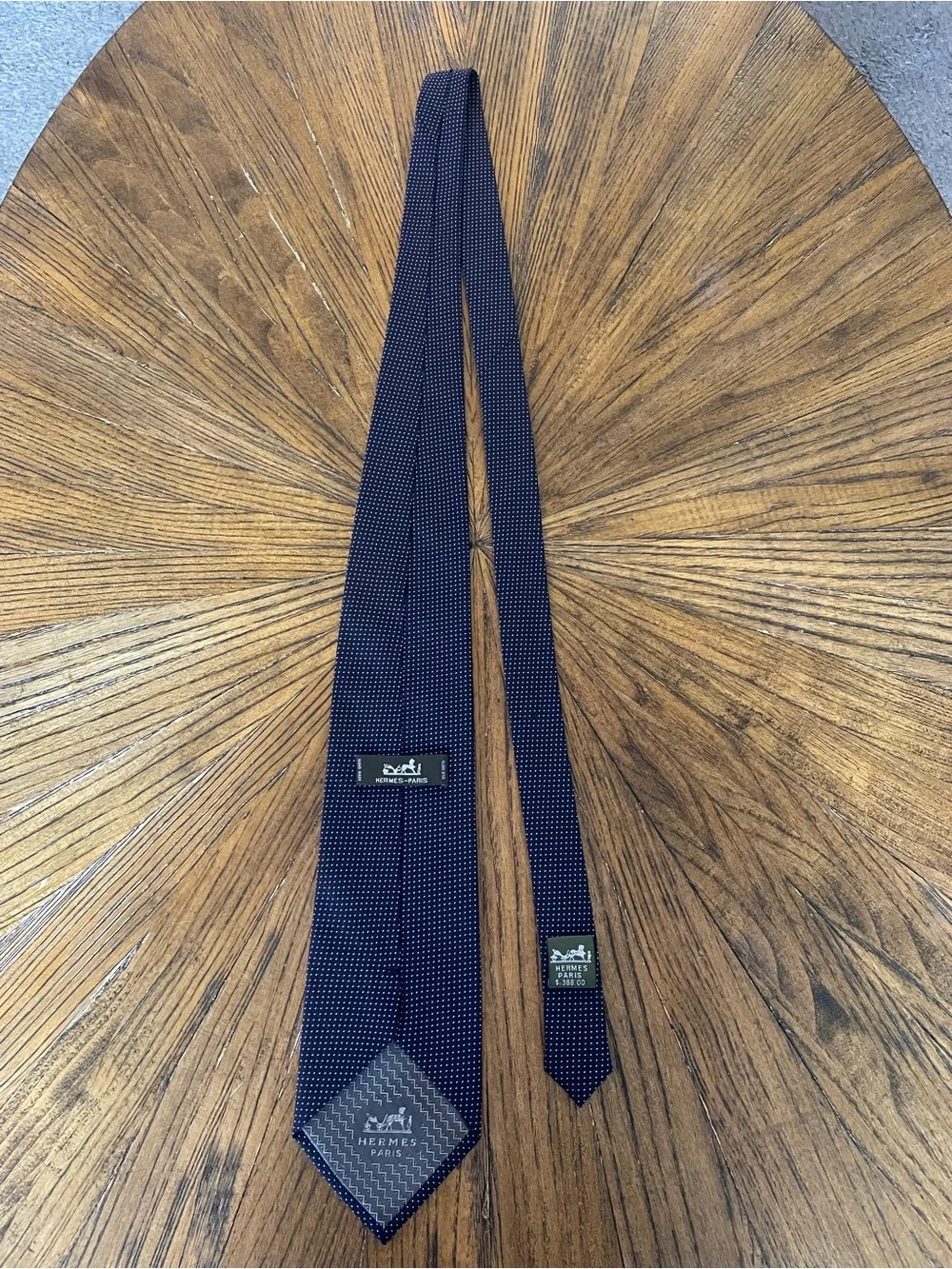 Hermes Navy Silk Tie with Pink Microdot Detail